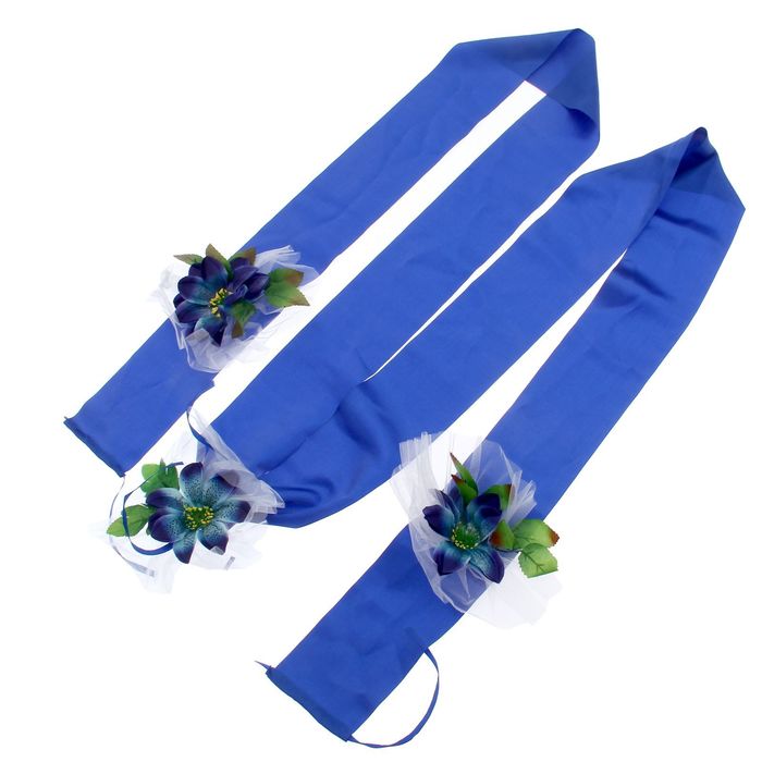 Украшение на капот "2 ленты с цветами", синее