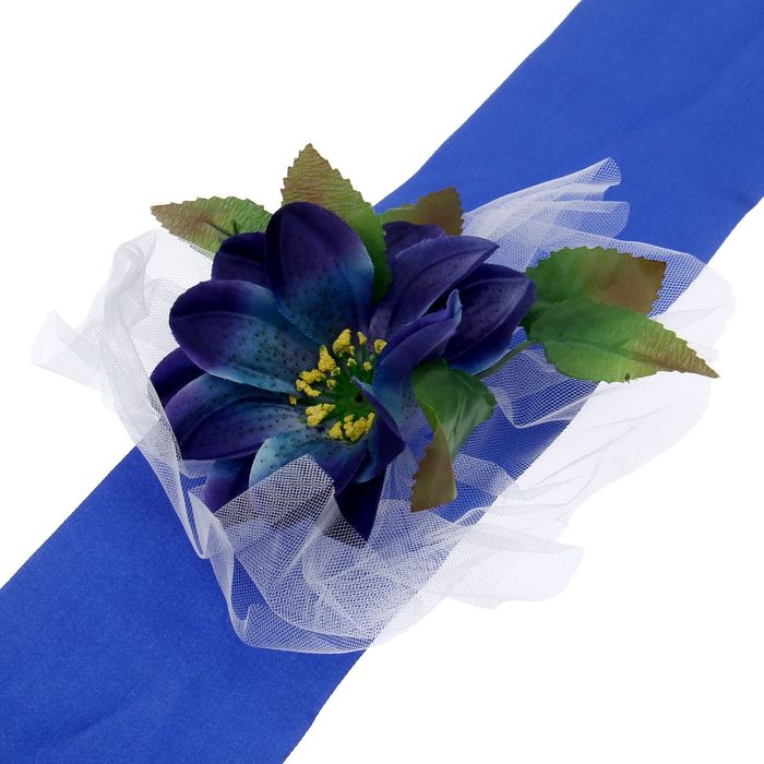 Украшение на капот "2 ленты с цветами", синее