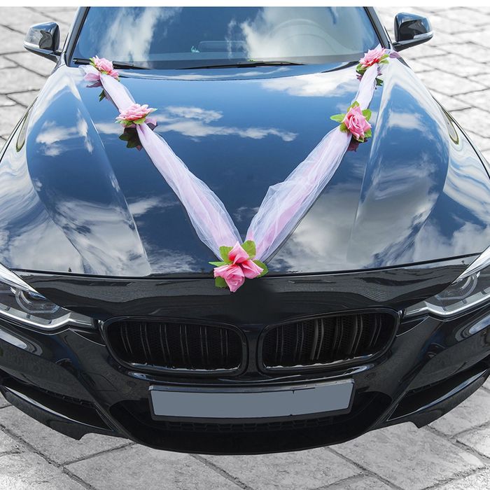 Украшение на капот &quot;Лента перехват с цветами&quot;, белый/розовый