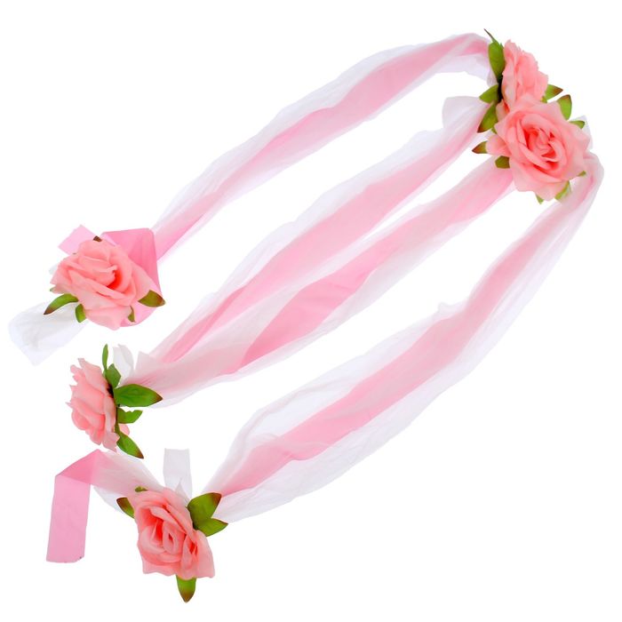 Украшение на капот "Лента перехват с цветами", белый/розовый