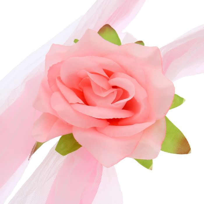Украшение на капот "Лента перехват с цветами", белый/розовый