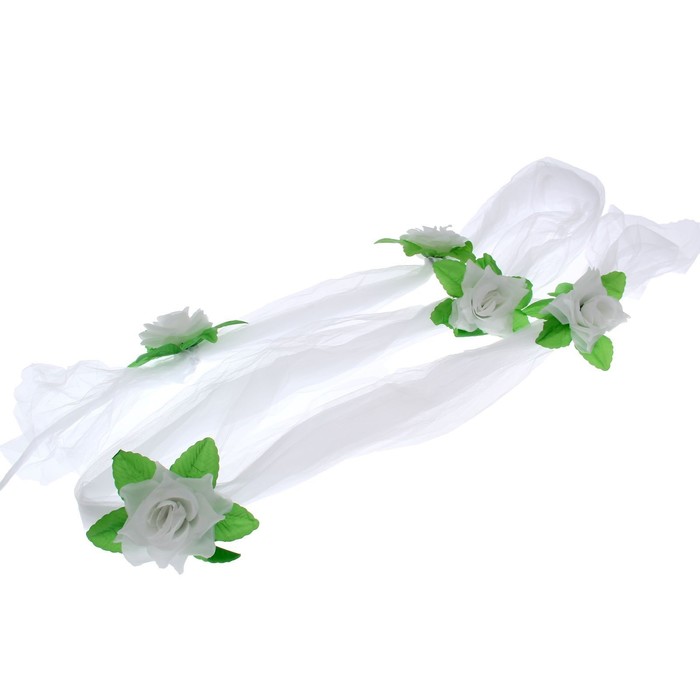 Украшение на капот "Лента перехват с цветами", белое, микс