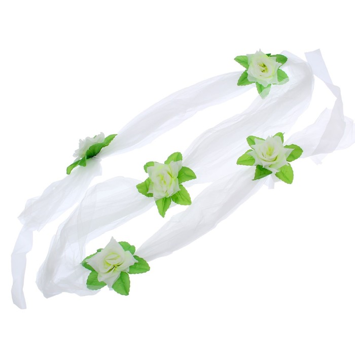 Украшение на капот "Лента перехват с цветами", белое, микс