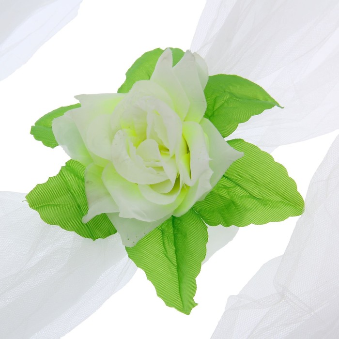 Украшение на капот "Лента перехват с цветами", белое, микс