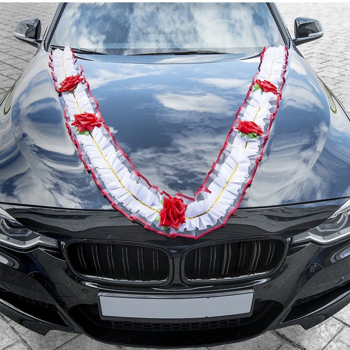 Украшение на капот &quot;Лента волнистая с цветами&quot;, белый/красный