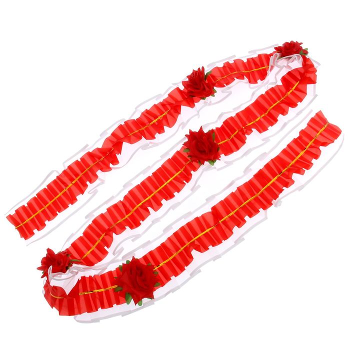 Украшение на капот "Лента волнистая с цветами", белый/красный