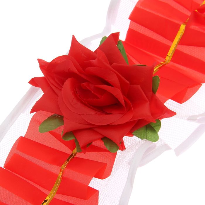 Украшение на капот "Лента волнистая с цветами", белый/красный