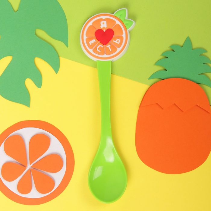 Ложка детская пластиковая «Я люблю есть» с резиновым элементом, от 5 мес.
