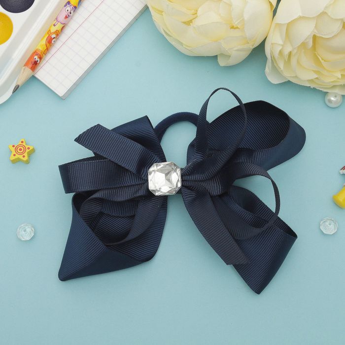 Бант для девочек "Школьница", синий, страз