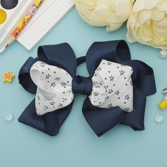 Бант для девочек "Школьница", цветочек, сине-белый