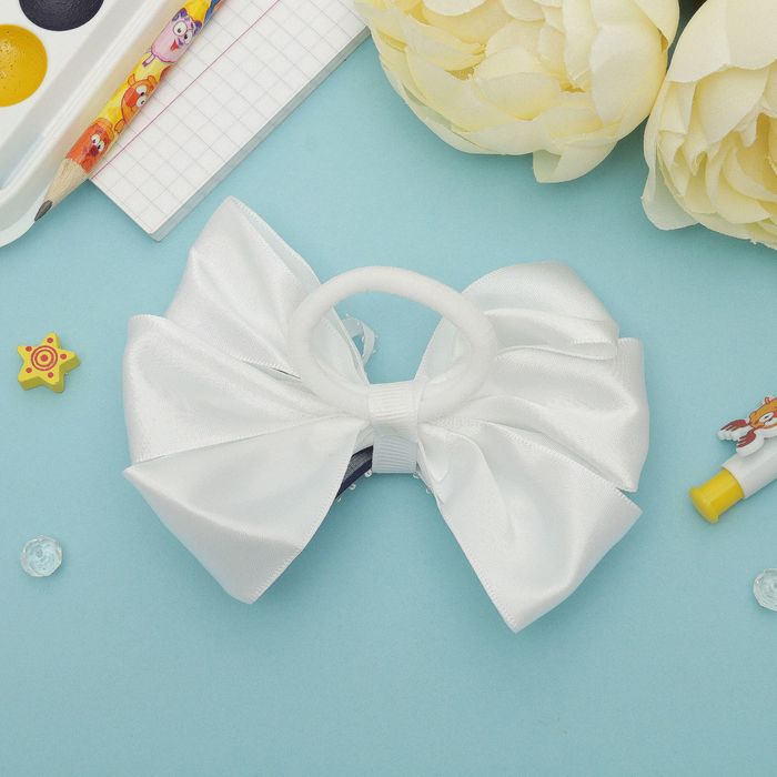 Бант для девочек "Школьница", каёмка, белый