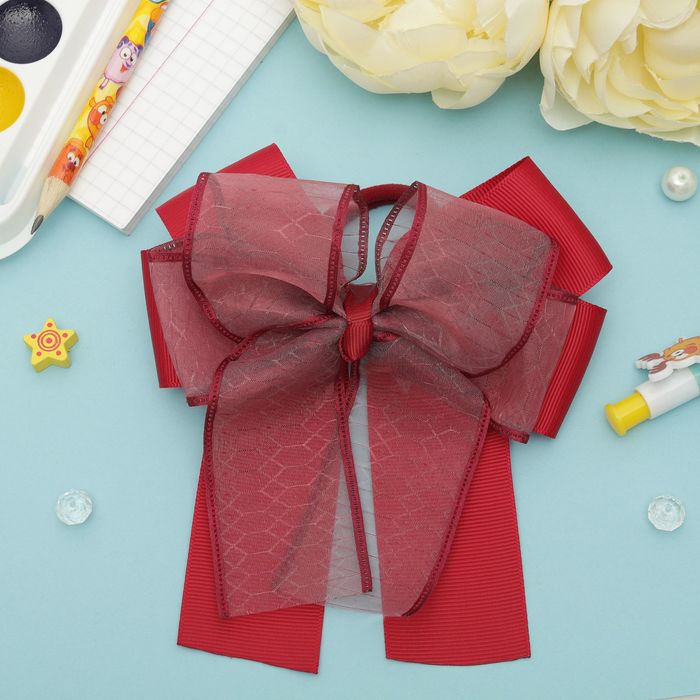 Бант для девочек "Школьница", шлейф, бордо