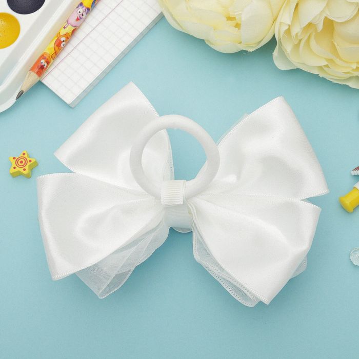 Бант для девочек "Школьница", клеточка, страз, белый