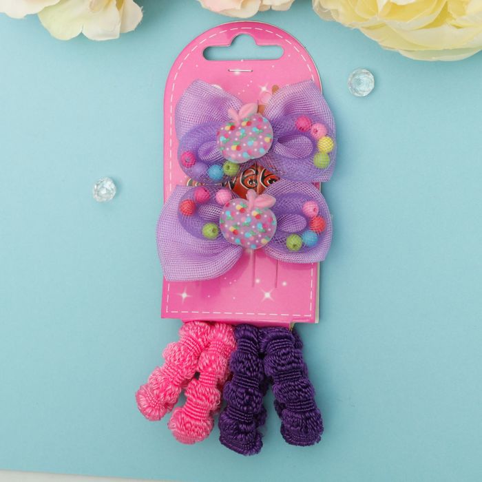 Набор для волос "Катерина" (2 заколки, 4 резинки), бантик с яблочком