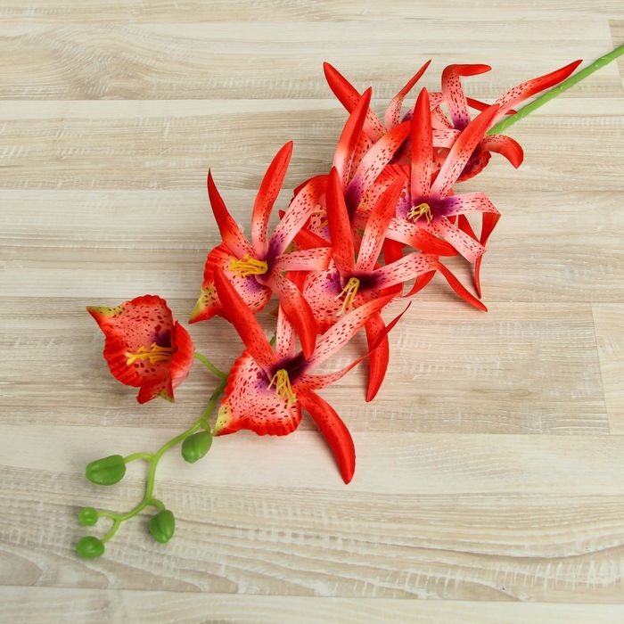 Цветы искусственные "Орхидея Цимбидиум ланцетолистный" 90 см, красная