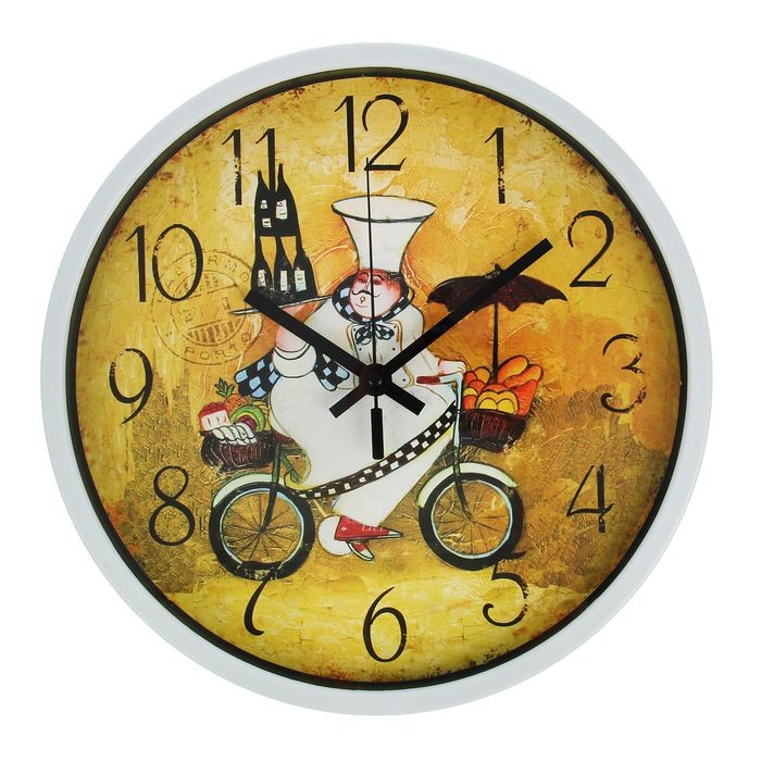 Часы настенные круг, Повар на велосипеде, d=30см