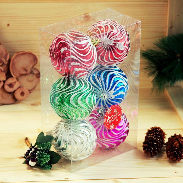 Шары новогодние "Плавный перелив" d-7,5 см (набор 6 шт)