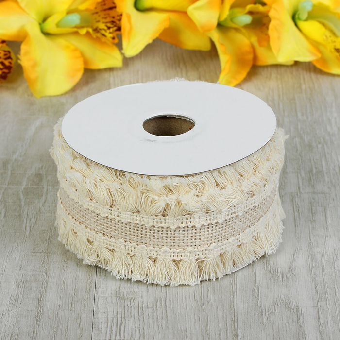 Лента холщовая с бахромой, натуральная, 55мм, 4,5±1м