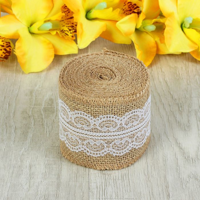 Лента холщовая "Кружево", натуральная, 75мм, 4,5±1м