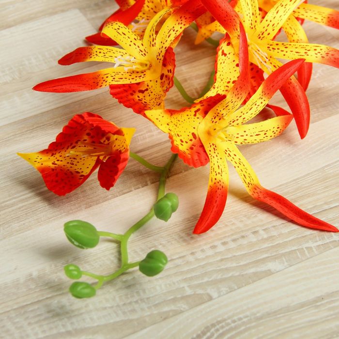 Цветы искусственные "Орхидея Цимбидиум ланцетолистный" 90 см, оранжевая