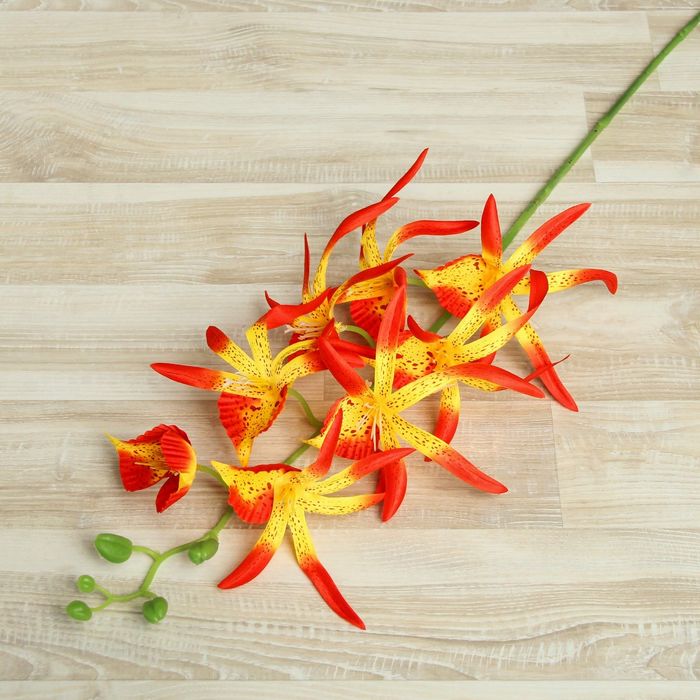 Цветы искусственные "Орхидея Цимбидиум ланцетолистный" 90 см, оранжевая