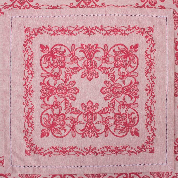 Столовый набор "Этель" (скатерть 150х250 см, салфетки 45х45 см - 8 шт.) цвет бордо, хл. с ВМГО