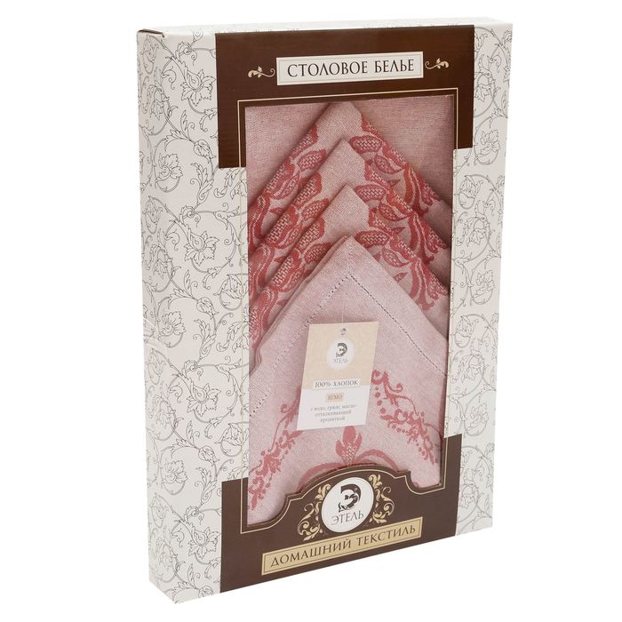 Столовый набор "Этель" (скатерть 150х300 см, салфетки 45х45 см - 12 шт.) цвет бордо, хл. с ВМГО