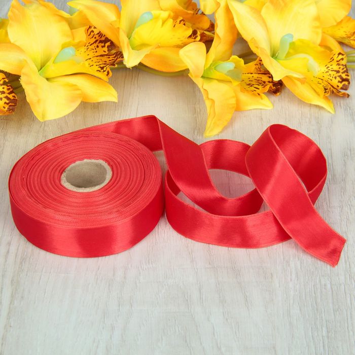 Лента атласная, двусторонняя, 25мм, 25±1м, цвет красный