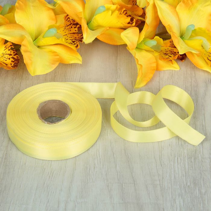 Лента атласная, двусторонняя, 17мм, 25±1м, цвет жёлтый