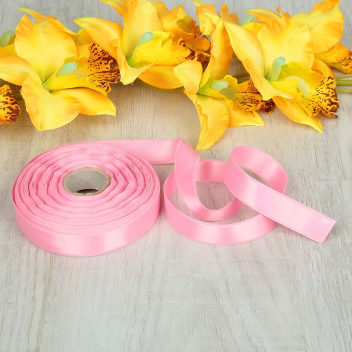 Лента атласная, двусторонняя, 17мм, 25±1м, цвет розовый