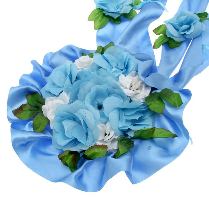 Украшение на капот "Букет и 4 ленты с цветами", голубое