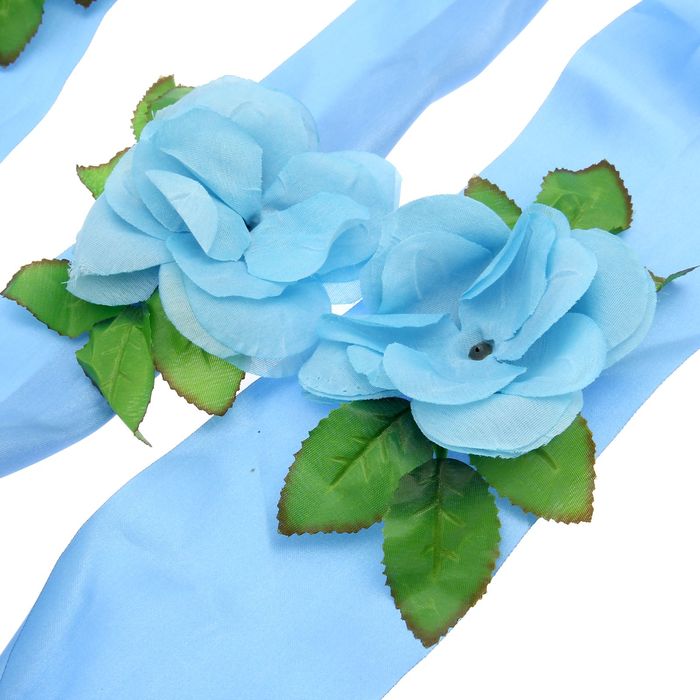Украшение на капот "Букет и 4 ленты с цветами", голубое