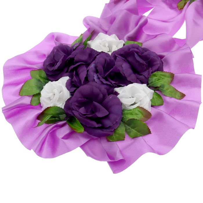 Украшение на капот "Букет и 4 ленты с цветами", сиреневое