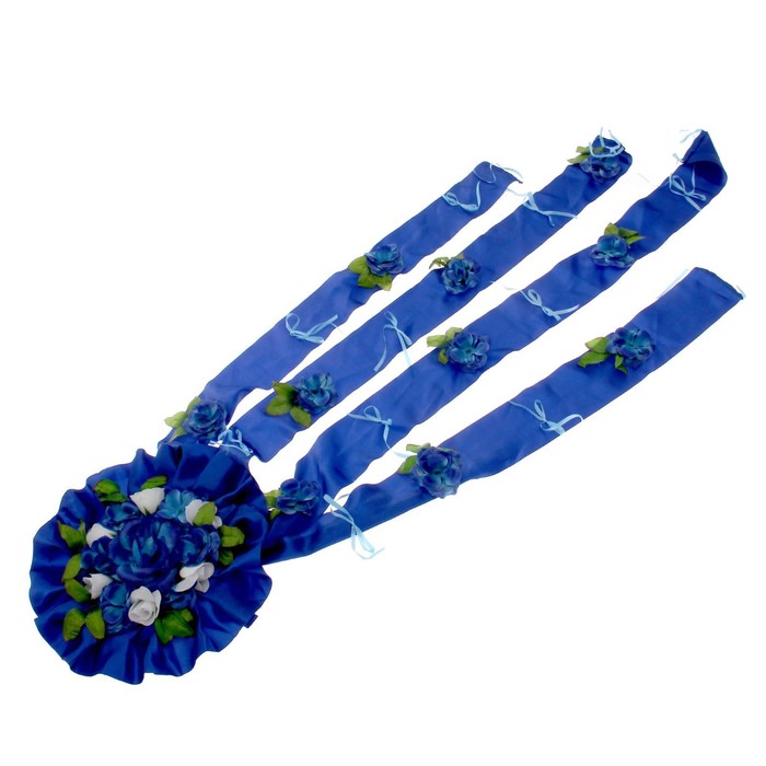 Украшение на капот "Букет и 4 ленты с цветами", синее