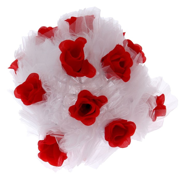 Украшение на капот "Букет большой с фатиновой лентой", белый/красный