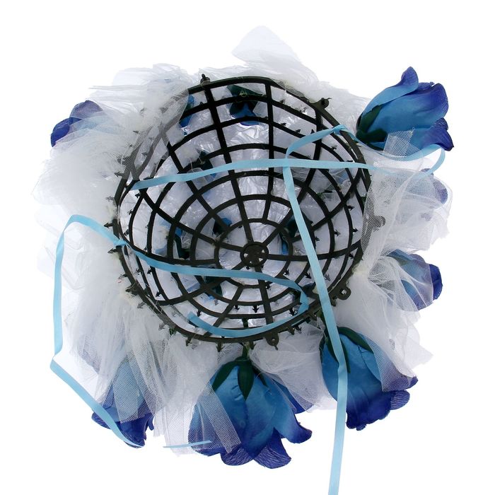 Украшение на капот "Букет большой с фатиновой лентой", белый/синий