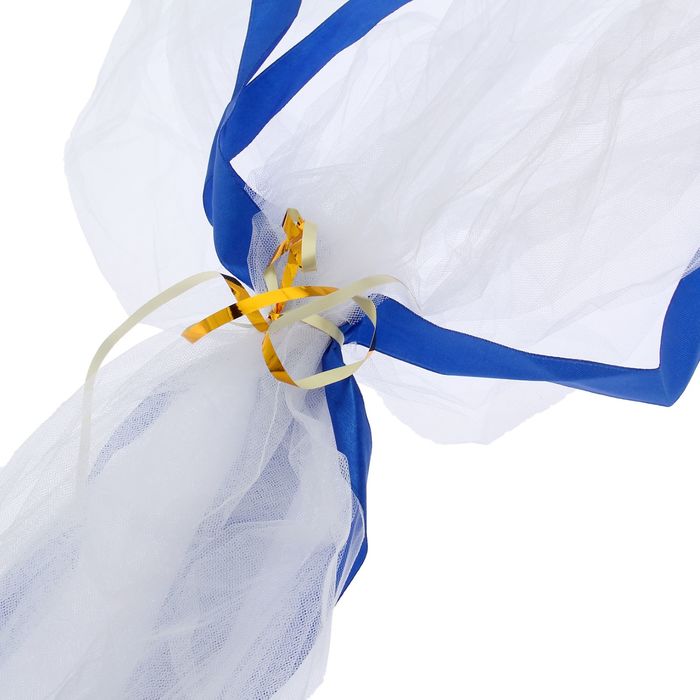 Украшение на капот "Букет большой с фатиновой лентой", белый/синий