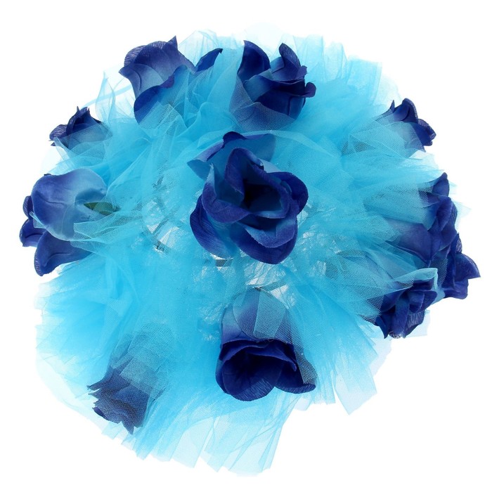 Украшение на капот "Букет большой с фатиновой лентой", голубой/синий