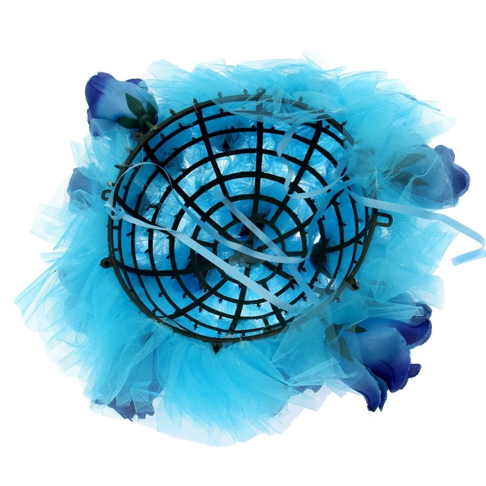 Украшение на капот "Букет большой с фатиновой лентой", голубой/синий