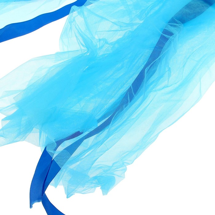 Украшение на капот "Букет большой с фатиновой лентой", голубой/синий