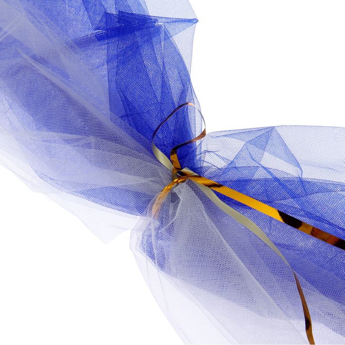 Украшение на капот и радиатор "Два сердца с фатиновой лентой", белый/синий