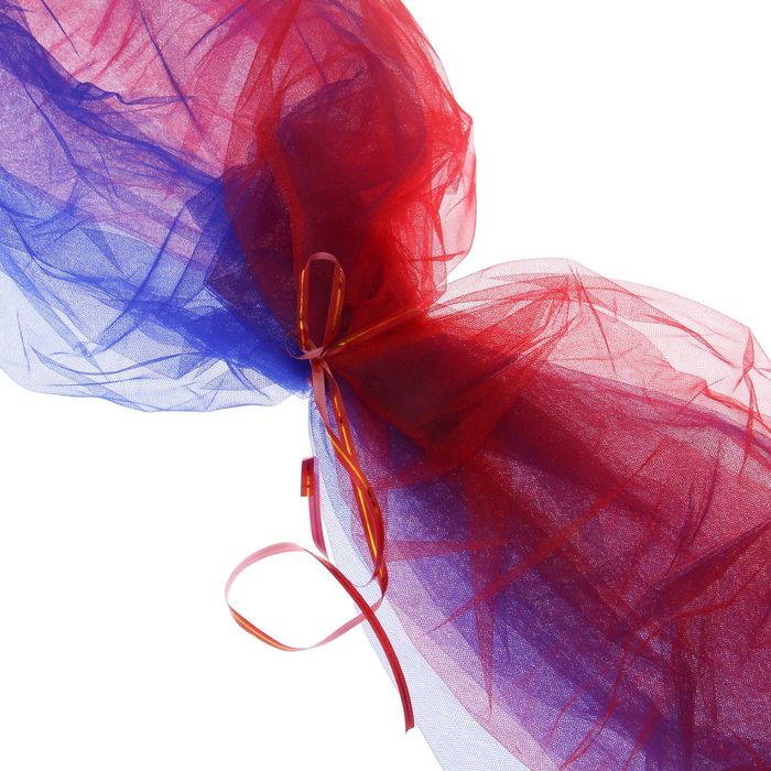 Украшение на капот и радиатор "Два сердца с фатиновой лентой", синий/красный