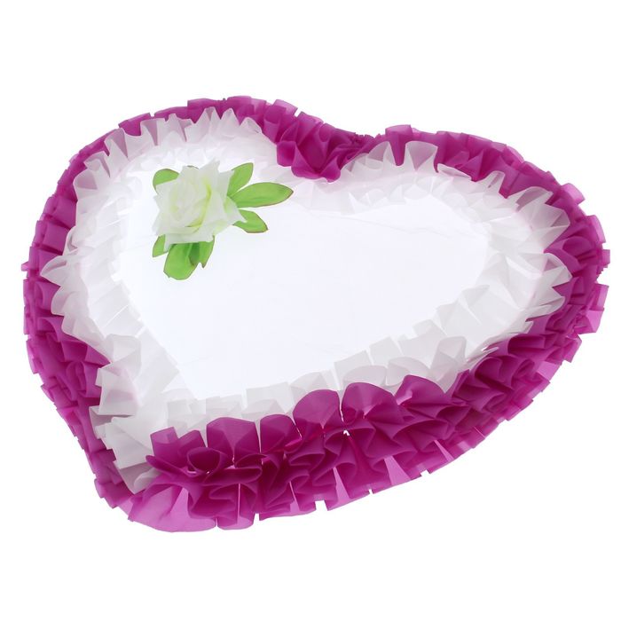 Украшение на капот "Лента и сердце", белый/пурпурный, золотая каёмка