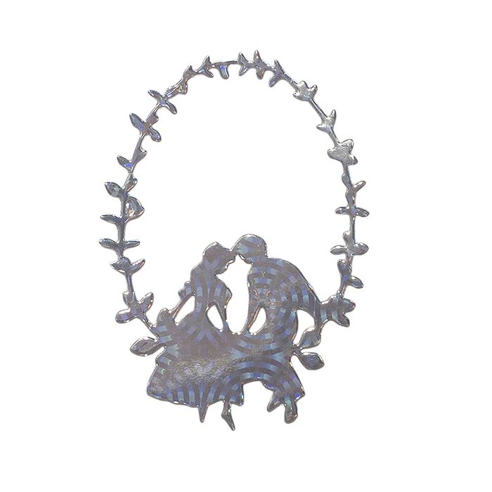 Фигурные вырубки "Пара в овальной рамке", серебро голография, 6,5х8,5 см, 3 шт