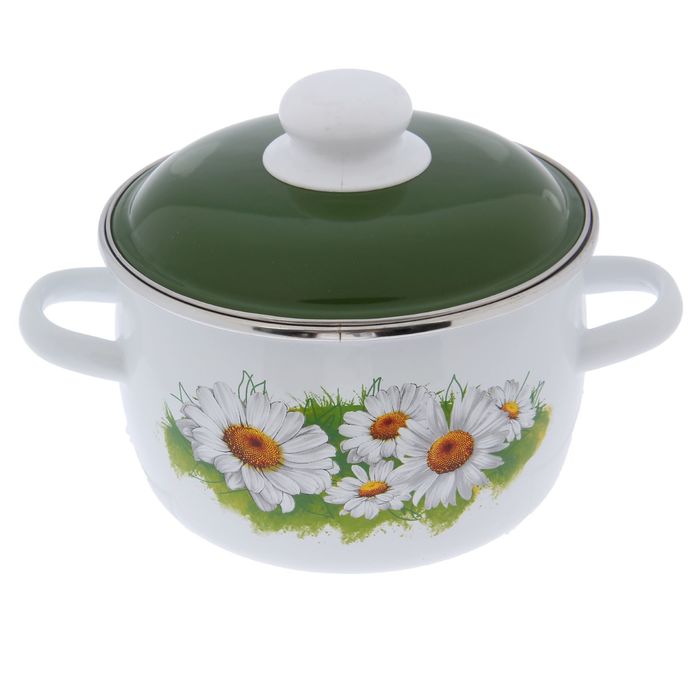 Кастрюля сферическая 2 л "Ромашки. Лето", цвет белый