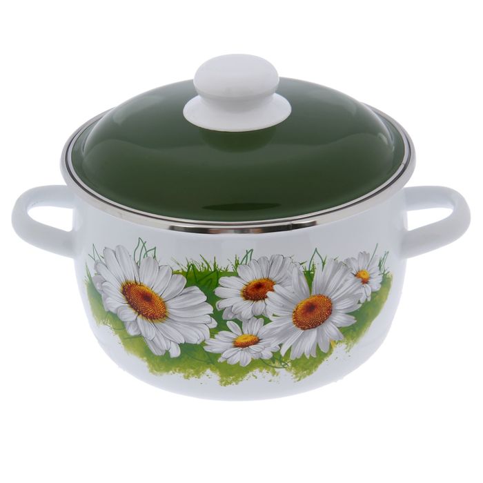 Кастрюля сферическая 3 л "Ромашки. Лето", цвет белый