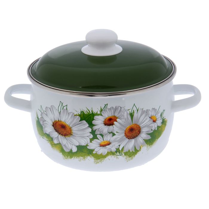 Кастрюля сферическая 4 л "Ромашки. Лето", цвет белый