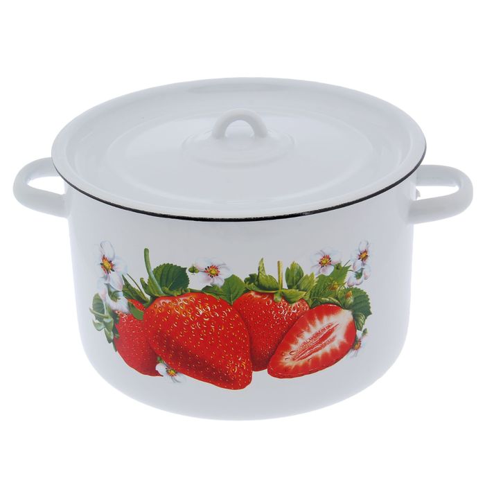 Кастрюля цилиндрическая 7 л "Клубника садовая", цвет белый
