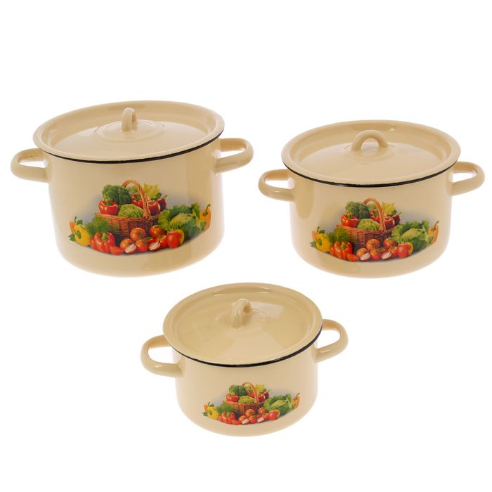 Набор кастрюль "Сентябрь", 3 предмета: 1,5 л, 2,9 л, 4,5 л, цвет кремовый