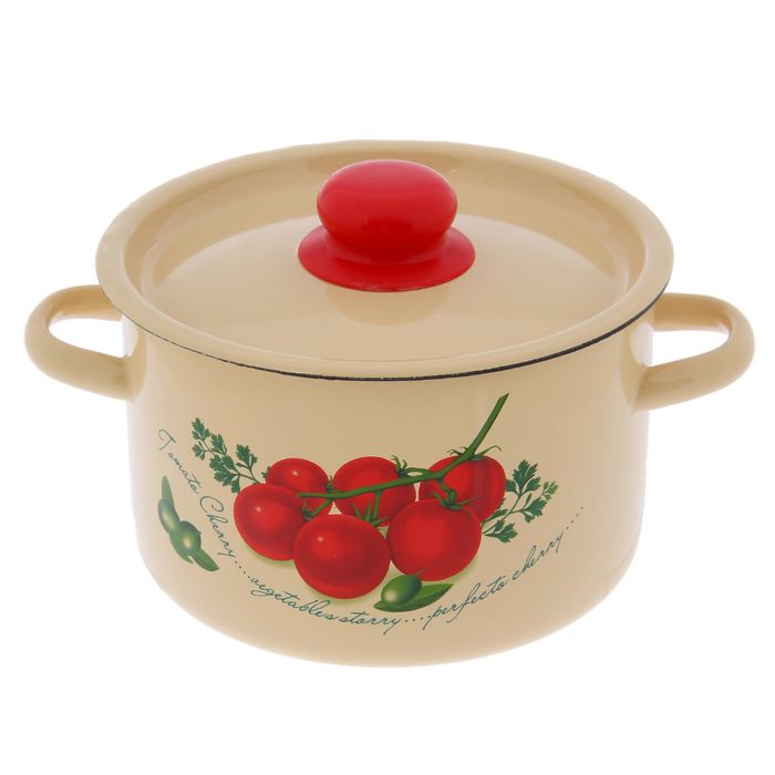 Кастрюля цилиндрическая 2,9 л "Томаты", цвет кремовый